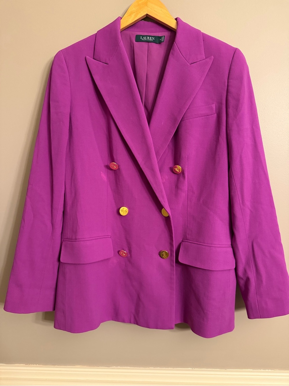 Lauren Ralph Lauren Purple Double Breasted Crest Button Blazer Jacket Size 12